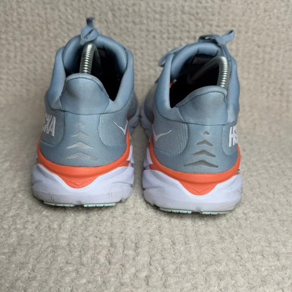 Hoka One One Clifton 8 Blue Fog Orange Running Shoes 1119394 BFPA Womens 9.5 B